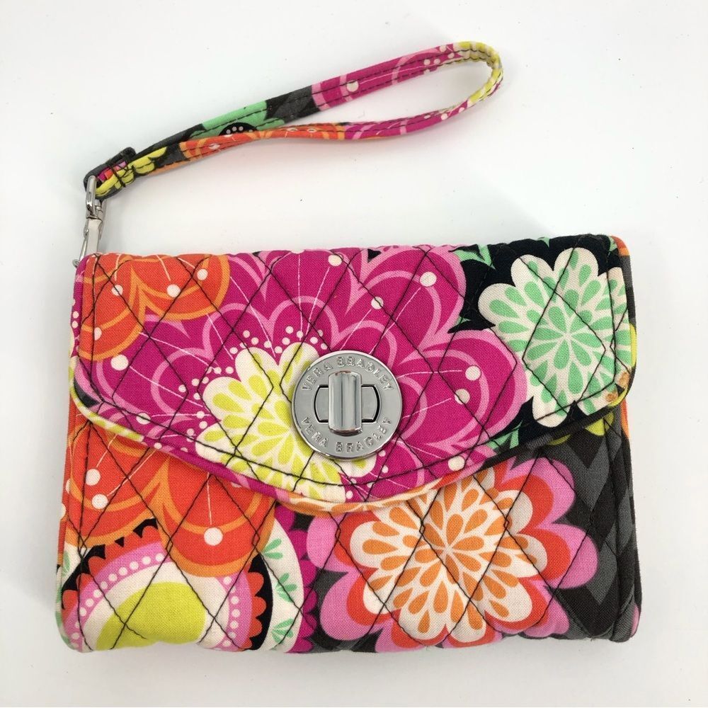 Vera Bradley Wristlet Vibrant‎ Floral Turn Lock Wallet Pink Orange